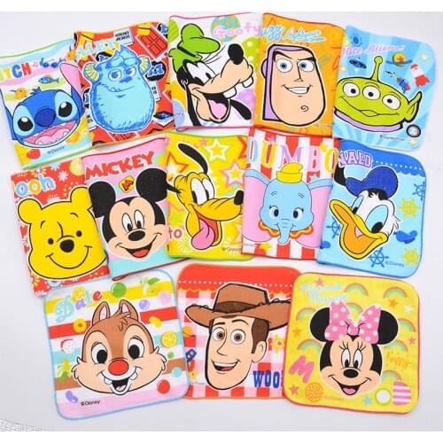 10PCS Kids Happy Birthday Party Favor Disney Mickey Mouse Minnie Stitch Cotton 20CM Square Kids Party Souvenir Cute Giveaway