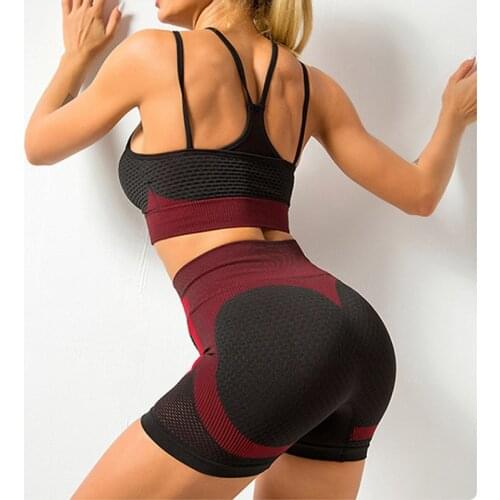 LANTECH Women Sports Suits Set Yoga Sets Gym Fitness Exercise Shorts Sportswear Push Up Sports Bra Clothing Activewear