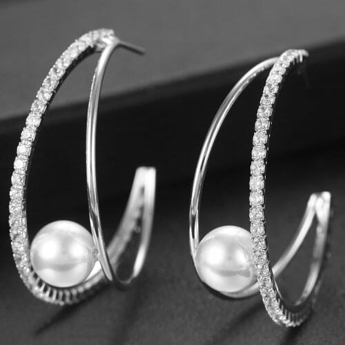 LARRAURI 2020 New Punk Women Girls Big Circle Round Simulated Pearl Hoop Earrings Fashion Geometric Statement Jewelry Gifts