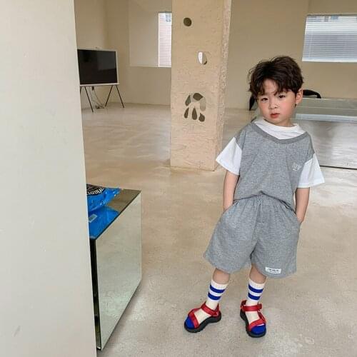 Summer Baby Boys Clothing Sets 2-9 Y Kids Casual Loose Sport Suits Fake Two Cotton T-shirt Shorts 2pcs Set for Boy Kids Clothes