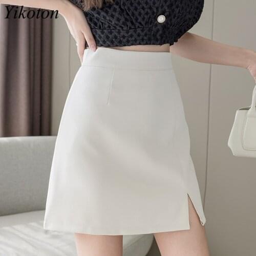 A-line Mini Skirts Black White Split Short High Waist Women Skirt Korean Fashion Summer Short Skirt OL Chic Suit Bag Hip Skirt