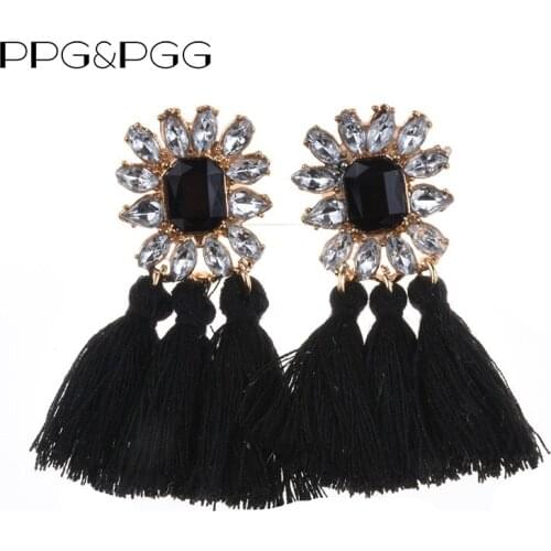 PPG&PGG Fashion Women Fringed Statement Black Tassel Earrings Hot Brand 2019 New Design Cheap Stud Earrings Jewelry