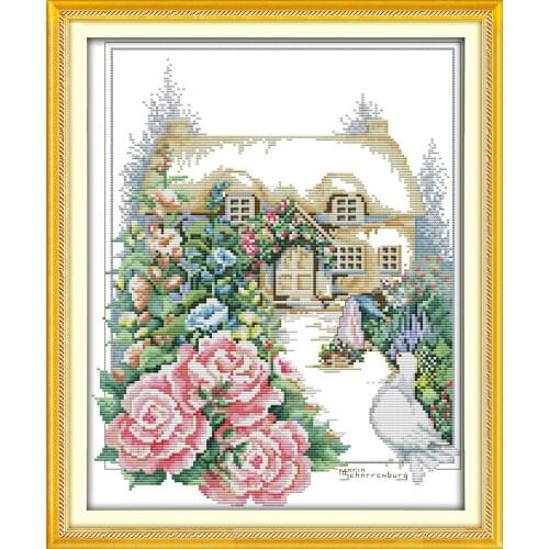 Spring garden cross stitch kit DIY hand embroidery set craft handmade needlework cross-stitching DMC color Dreamfounder