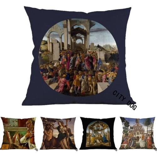 Cushion cover Famous Italian painter Painting art Worship of the Magi Cotton and linen 45*45CM square pillow cover pillowcase