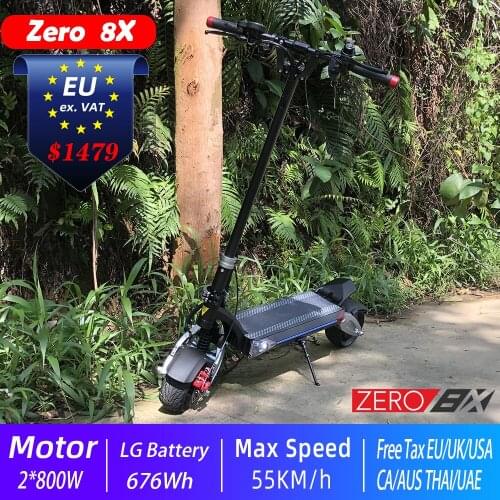 Original Zero 8X Two-wheel Scooter 52V 26AH LG Battery Folding Handle 800W*2 Motor Top Speed 55km/h Range 100km Free Ship ZERO8X