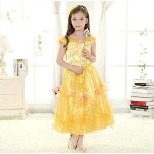 Birthday dress girls costumes performance wear yellow princess costume fairy tail costume birthday party costume evening dress