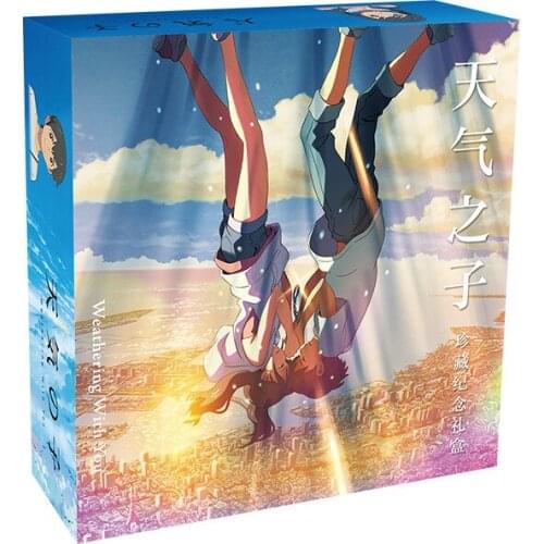 Anime Weathering With You Fan Gift Box Toy include Hodaka Hina Postcard Badge Stickers Bookmark Sleeve Wristband Collection Gift