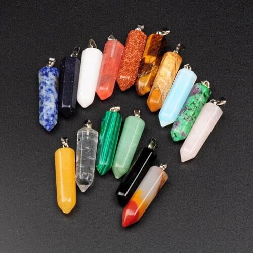 Hot Sale Assorted Natural Stone Pendants Pendulum Point Charms Hexagonal Pillar Pendant for Jewelry Making