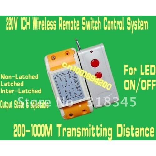 RF wireless remote control switch system1Receiver /switch &1Transmitter/remote control 220V10A1CH output way adjustable200-1000M