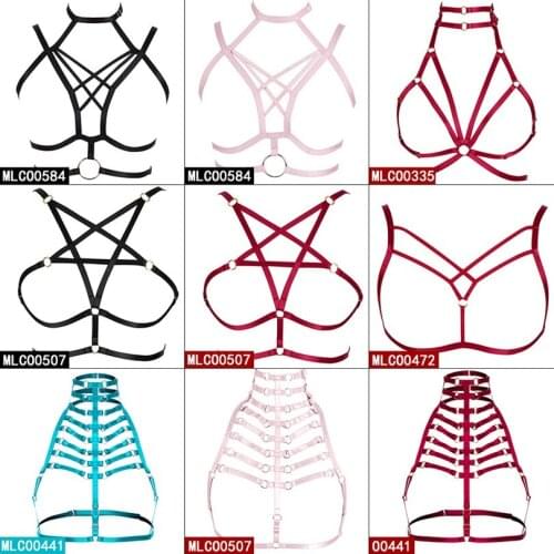 Strappy Harness Elastic Adjust Plus Size Underwear Women Top Cage Bra Metal Punk Gothic Breast Belt Neck Party Cosplay Rave