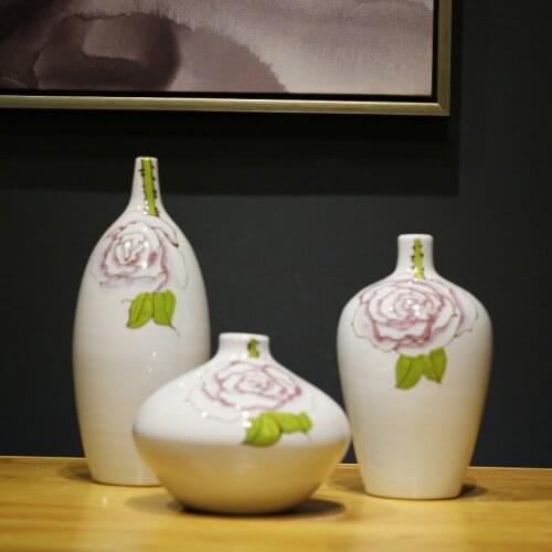 Hand Painted Ceramic Porcelain Peony Flower Vases Small Neck for Home Decoration