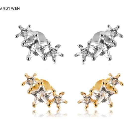 ANDYWEN 925 Sterling Silver Three Star Zircon Stud Earring White Star Gemstone Luxury Piercing Pendiente For 2020 Fashion Women