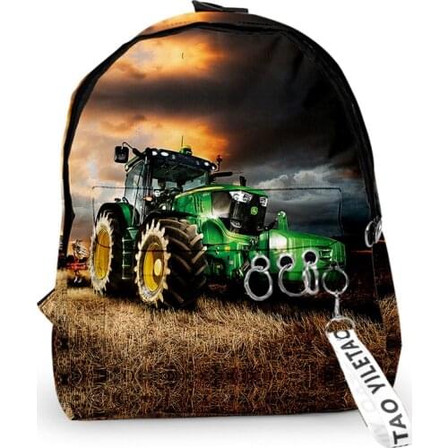 Trendy tractor pattern School Bags Travel Bags Boys Girls Cute Small Bag 3D Print Oxford Waterproof Key Chain Notebook Backpacks