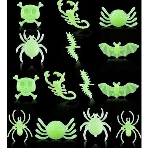 Random 14pc/bag Luminous Spider Ring Props Halloween Dance Party Finger Accessories Fluorescent Night Insect Toy
