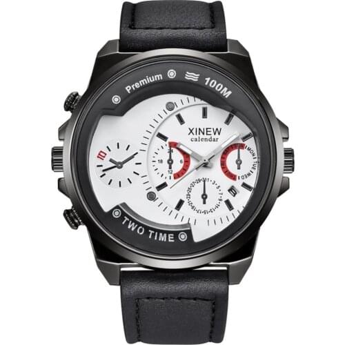 XINEW Sports Men Calendar Sub-dials Decor Faux Leather Band Quartz Wrist Watch