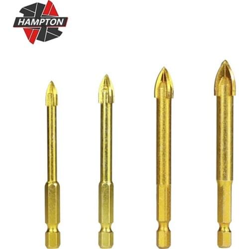 Glass Drill Bit 6/8/10/12mm Carbide Ceramic Drill Bit Titanium Coated Hex Shank Glass Tile Cross Spear Head Drill Bits