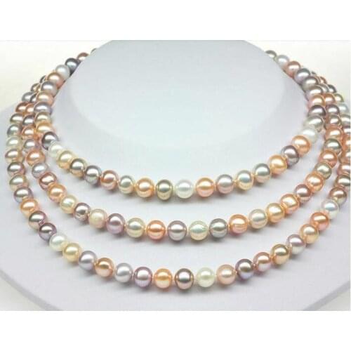 Gorgeous classic 9-10mm south sea round multicolor pearl necklace 48inch
