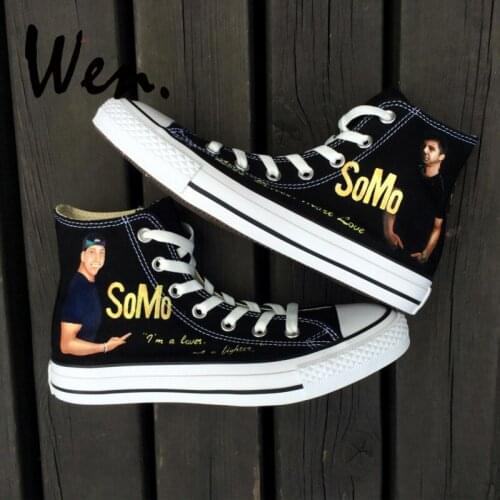 Wen Design Hand Painted Black Canvas Shoes Singer SoMo High Top Customized Women Men Breathable Comfortable Type Sneakers