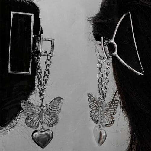 1PC Women Stereoscopic Butterfly Heart Pendant Claw Hairpin Headwear Gold Silver Color Geometric Crab Claw Hair Clip Accessories