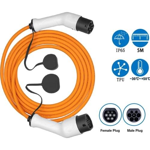 EV Charging Cable cord 32A 22KW Three Phase Electric Vehicle Cord for Car Charger Station Type 2 Female to Male Plug IEC 62196