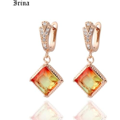 Irina New Square dazzling Crystal Earrings Women Party Attractive Jewelry 585 Rose Gold Zircon Dangle Earrings For Girl