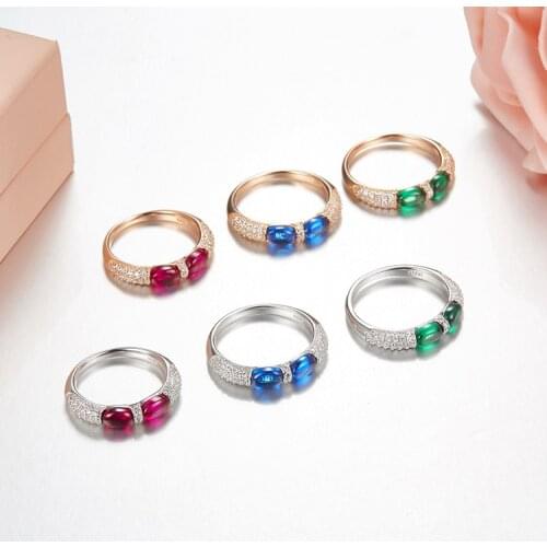 SLJELY S925 Sterling Silver Cubic Zirconia Green Blue Red Candy Finger Rings for Women Trendy Party Personality Jewelry