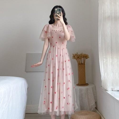2021 New Summer Dresses For Women Embroidered Vintage Party Women Dress Elegant Butterfly Sleeve Mesh Sexy Dress Women Vestidos
