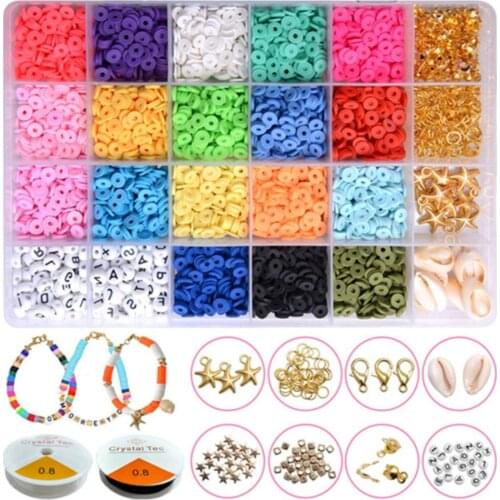 1set 6mm Round Clay Spacer Beads Flat Disc Beads for Jewelry Making Heishi Beads Bracelet Necklace Making Kits Kids DIY Craft