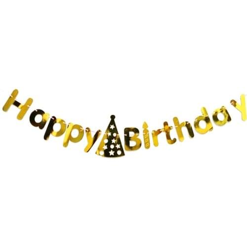 1set Gold Silver Happy Birthday Alphabet Hat Star Round Banner Anniversary Party Flag Supplies