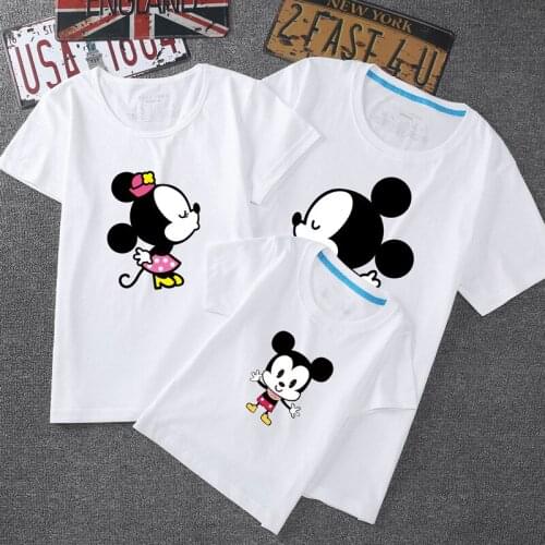 Disney Cartoon 1pc Cute Mickey Minnie Multicolor T-Shirt Parent-Child Outfit Combed Cotton All-Match T-Shirt Family Outfits