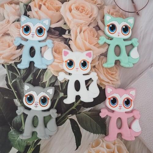 Chenkai 10PCS BPA Free Silicone Cat Fox Teether DIY Lovely Cartoon Chewing Pendant Baby Pacifier Dummy Sensory Animal Toy Gift