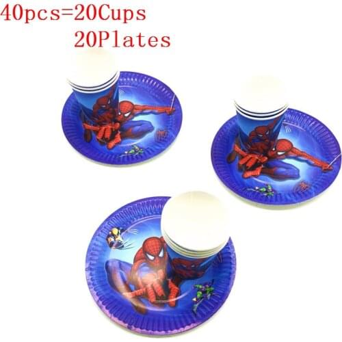 20/40 Pcs Spiderman Kids Birthday Party Cartoon Disposable Tableware Sets Paper Cups Plates Kids Boys Party Decoration Supplies