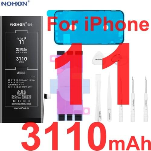 Nohon Battery For iPhone 11 iPhone11 3110mAh High Capacity Built-in Li-polymer Bateria For Apple iPhone 11 Batteries with Tools