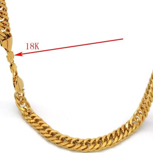Mens 18 k Stamp Link Solid Yellow Gold GF Thick Necklace Chain 23.6" 10 mm wide 90g Burly