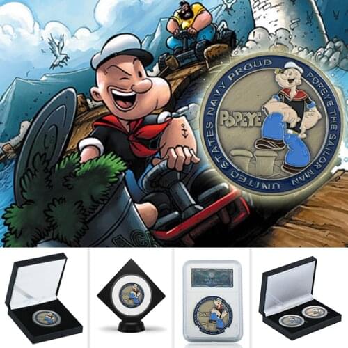 Colored Popeye Bronze Plated Commemorative Coin Birthday Gifts United States Navy Proud Metal Challenge Coin for Collection