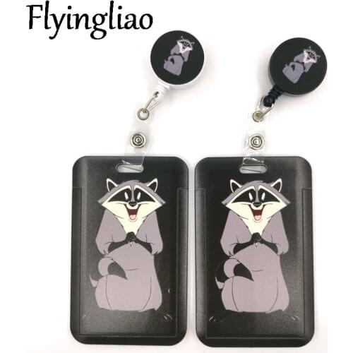 Raccoon Bear Cute Card Cover Clip Lanyard Retractable Student Nurse Badge Reel Clip Cartoon ID Card Badge Holder accessories