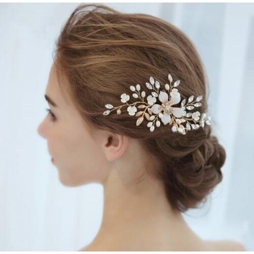 Rhinestone Pearl Flower Hair Comb Hair Jewelry Elegant Bride Wedding Accessories Women Beautiful Hair Jewelry Decoration