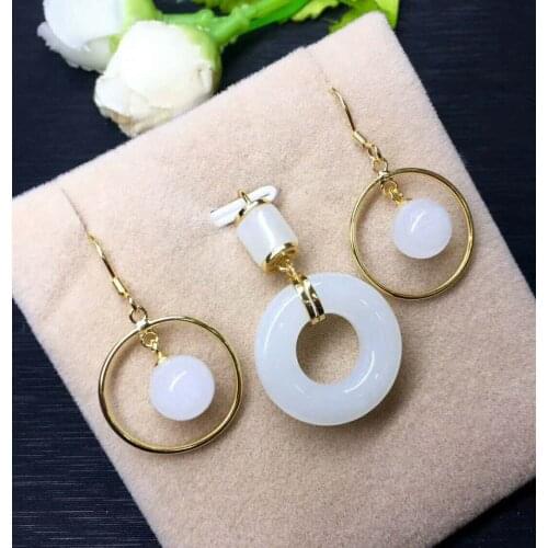 Hetian Baiyu Silver Inlay Set White Jade Safety Buckle Two-piece Set h1