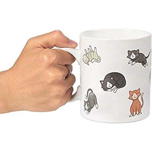 Ceramic Coffee Mug with Handle - Smiley Cats Design, Large Stoneware Tea Cup for Pet Lovers, Novelty Gift for Birthday, Friends