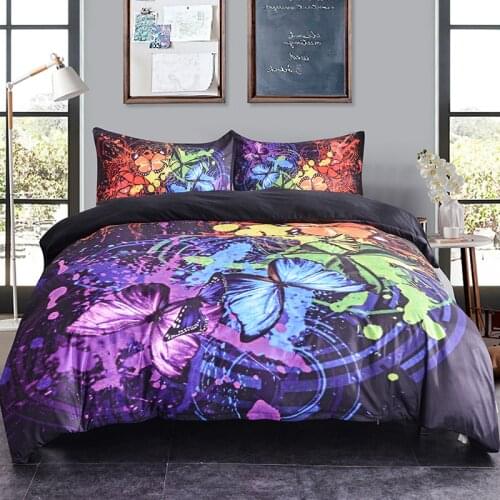 3d Animal Flying Butterflies Prined Duvet Cover Set Colorful Butterfly Bedding Set Queen King Size Soft Bed Cover For Home