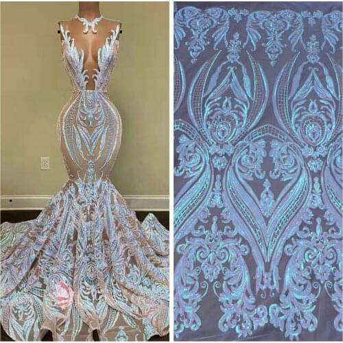 La Belleza 1 yard AB color,magic /black/Gold/ Champgane/green/blue on beige backgroun sequins lace fabric 51'' width