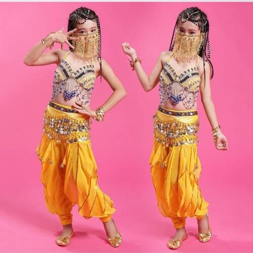 Hot Selling S/M/L Sexy Children Belly Dance Costume Set on Sale for Kids Belly Dancing Bra Belt Pant NMMG14
