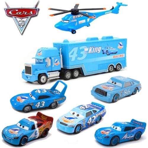 7 Pcs/set Disney Pixar Cars 2 3 DINOCO Dinosaur Car Toy Discoloration Lightning McQueen King Diecasts Model Kid Educational Toys