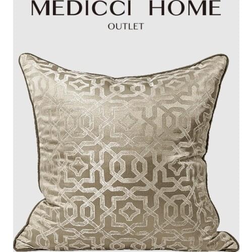 Medicci Home Trop Chic Cushion Cover Modern Light Khaki Champagne Chinese Nationality Pattern Jacquard Pillow Case Sham 45x45cm