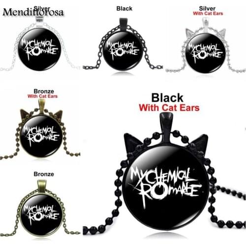 Mendittorosa Glod Color Jewelry With Glass Cabochon Long Choker Necklace For Women Christmas Gift Letter of My Chemical Romance