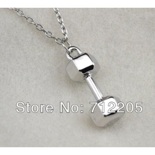 Fashion 10pcs a lot rhodium plated beauty sport dumbbell chain necklace