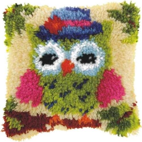 DIY Kit for Adults and Kids with Pattern Printed Owl Picture Canvas Rug Crochet Yarn Kits, Embroidery Decoration