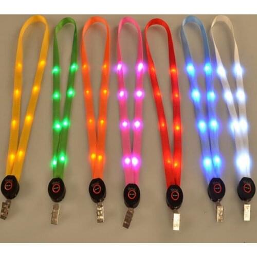 Newest Fashion Nylon Mixedcolors Led Flashing Lanyard ID Card Pendant Hanging Cord For Party, Shows and Outdoor Activities
