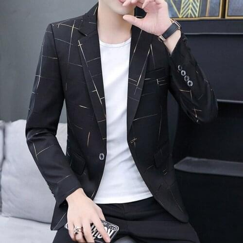 2021 New Mens Casual Trendy Slim Plaid Bronzing blazer Youth Single Button Handsome blazer