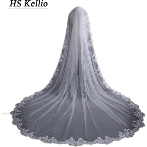 HS Kellio One Layer Cathedral Train Wedding Veil With Comb